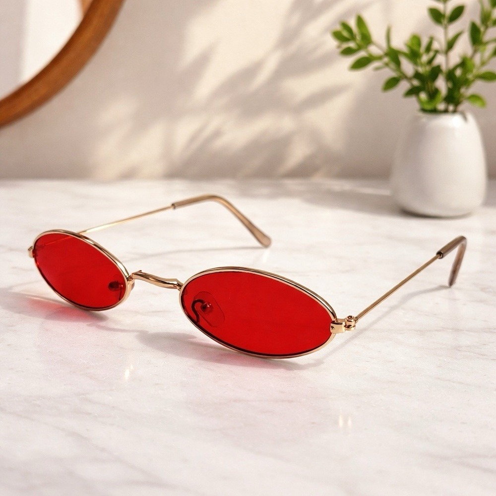 Gold framed Retro red Glasses (oval)